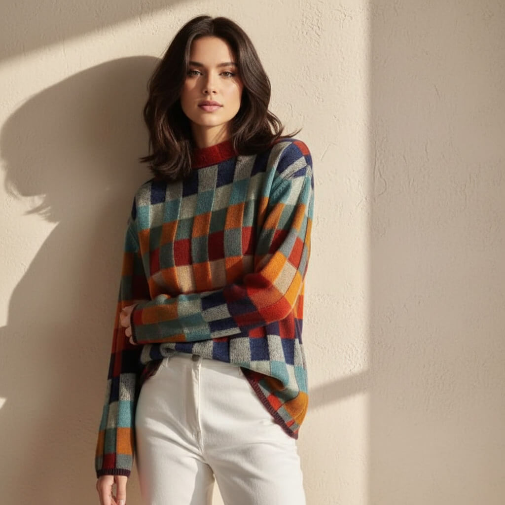 Bianca – Maglione in Merino a Quadri