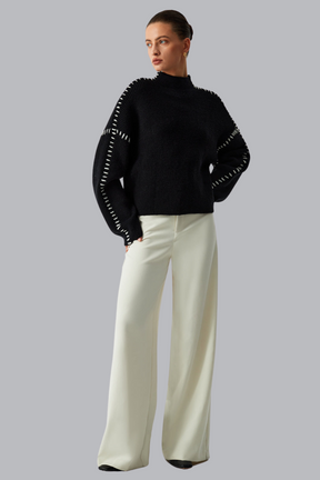 Alma - Maglione dolcevita con dettagli in piqué