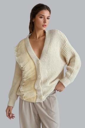 Luce - Cardigan in maglia con volant - Beige
